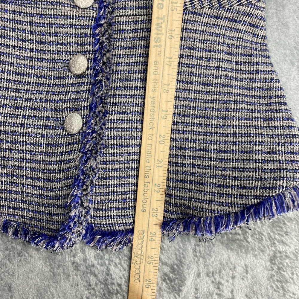 Theyskens' Theory Jacket Womens 4 Blue Jossak Tweed Button Fringe Metallic Lady - Picture 12 of 13